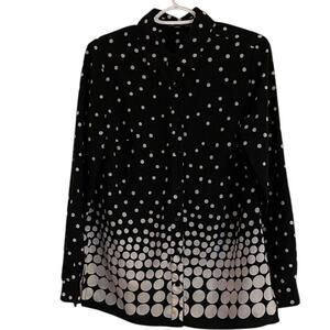 Notations Black and White Polka Dot Button Up Blouse Professional Casual Sz S